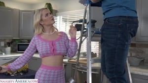 Insolent blonde MILF tries the repair guy for a quick fuck on the floor