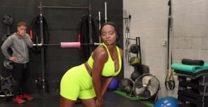 Ebony with huge tits involves younger lad into a spicy gym session of crazy porno