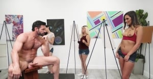 Aroused chicks crave the muscular man's huge dick during art class