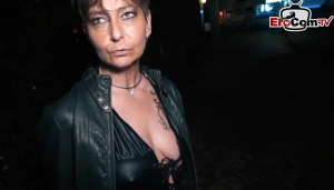 German Old Woman make real Sexdate casting on Street