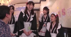 Sweet Japanese maids take turns sucking the same dick in POV