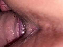 Hairy pussy doggystyle fuck with cumshot on ass