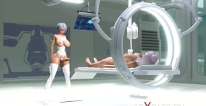 Hot shemale sex cyborg fucks a  blonde in surgery room