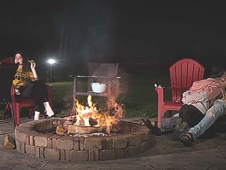 Submissive girl Hazel Paige enjoys a cum smore as the Domthenation gang hangs by the fire