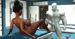 A hot black girl needs a huge cyborg cock in her ass