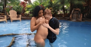 Pool sex with the busty Latina stepmom