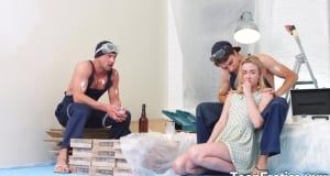 Dirty Teen Via Lasciva Seduces Hunky House Painters into DP Threesome