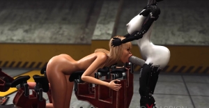 Sex android plays with a hot girl in the lab