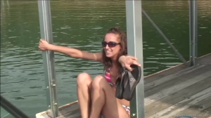 Interracial outdor fucking on the boat with a skinny brunette