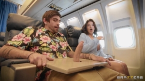Girl sucks stranger's dick during the flight and invites ebony stewardess