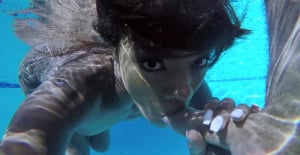 Interracial underwater blowjob ends with sex by the pool - Anna Fox